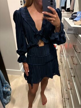 Finders Keepers Navy Blue Ruffled Mini Dress